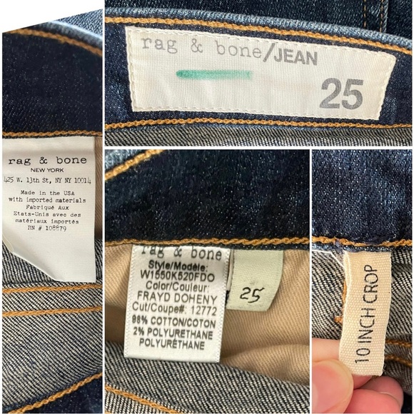 Rag & Bone | Dark Wash Straight Leg Mid-Rise Crop Jeans Frayd Doheny - Picture 8 of 9